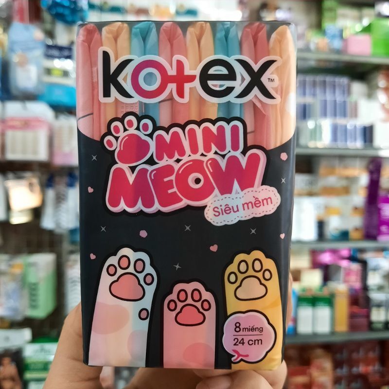 Băng vệ sinh, tampon Kotex Mini Meow siêu mềm 8 miếng 24cm