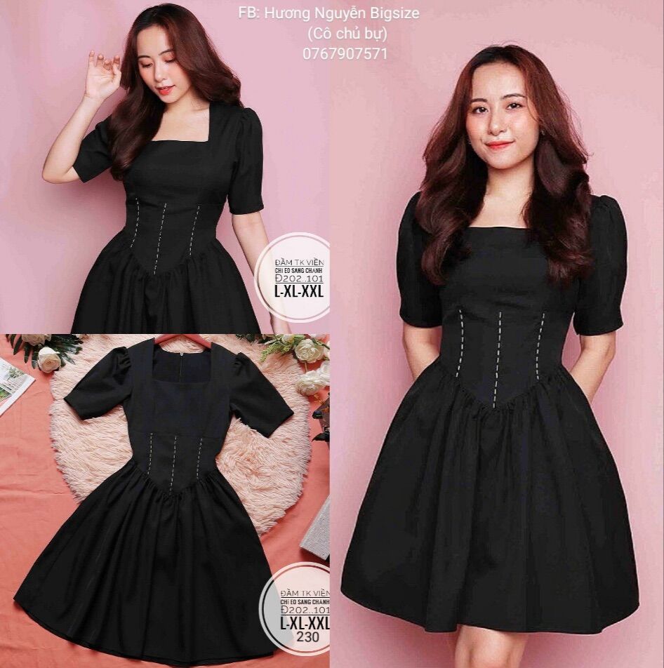 55-90kg bigsize đầm mina viền chỉ thiết kế