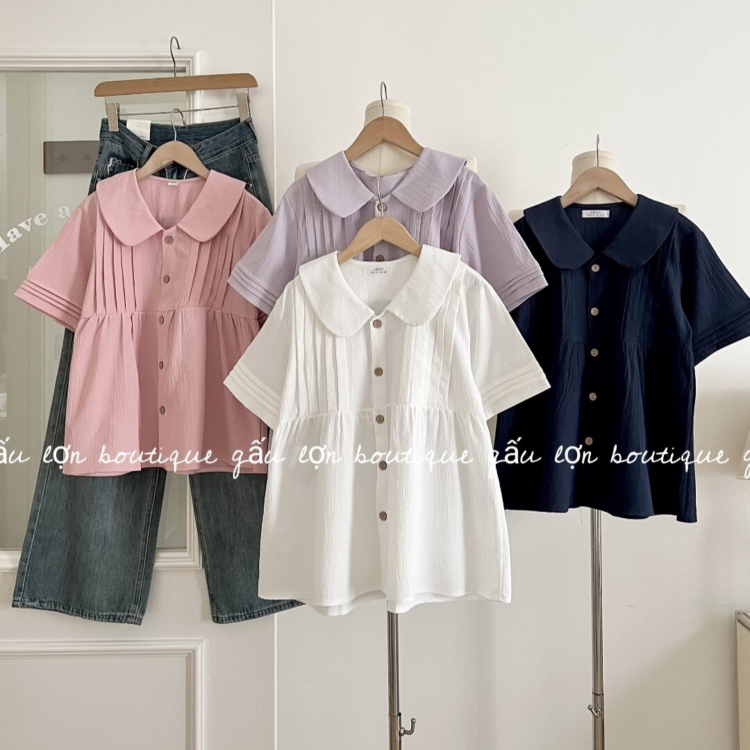 Áo babydoll cổ bẻ cúc gỗ ulzzang hàn quốc