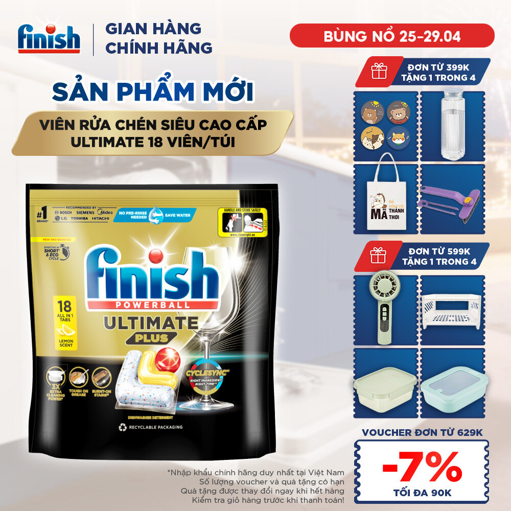 [MỚI] Viên Rửa Chén Bát Hương Chanh Finish Powerball Ultimate Plus Intensive Clean  Shine Lemon Sparkle 18 Viên