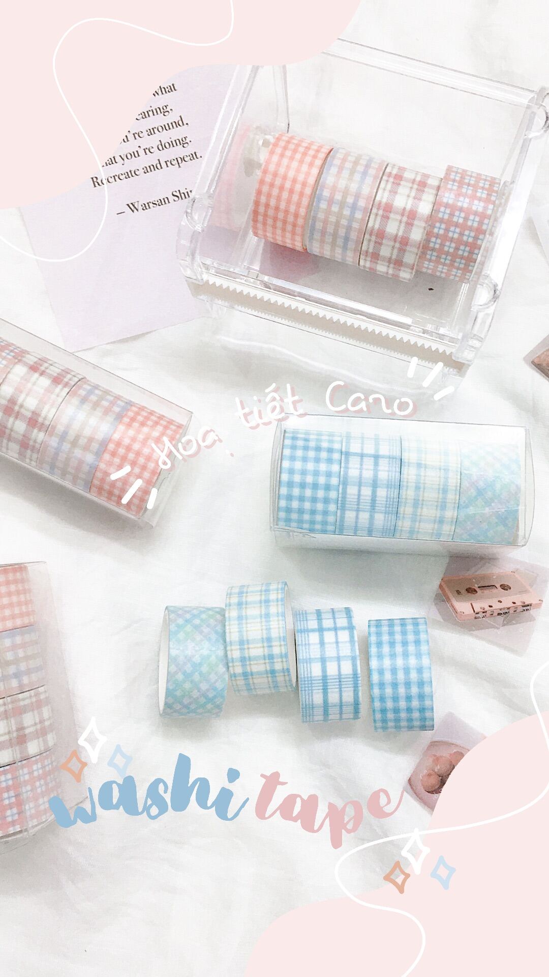 Washi Tape Hoạ Tiết Caro Màu Pastel Trang Trí Bullet Journal Samy