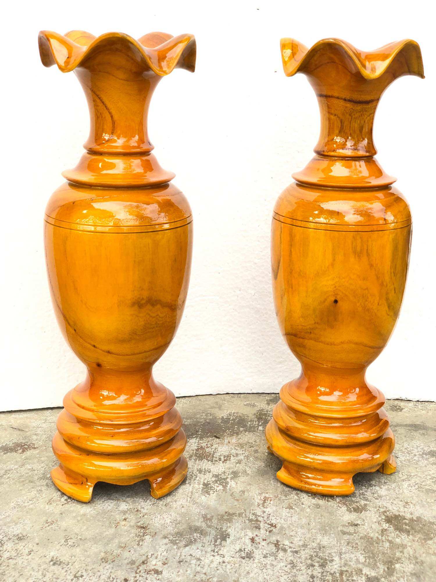 Lục bình bình hoa gỗ xoan đào một đôi Kt40*13cm