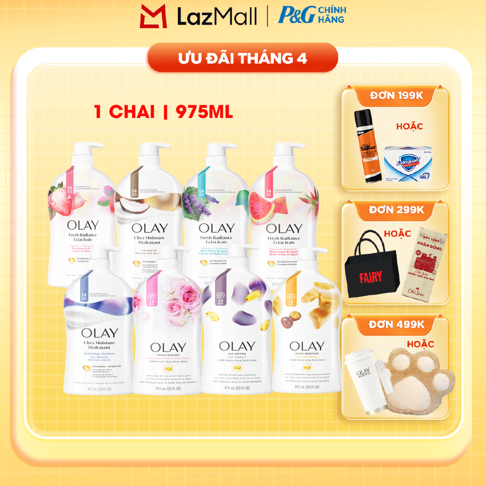 Sữa Tắm OLAY Nhập Khẩu Mỹ Dưỡng Da Hương Rose Water/ Watermelon  Agave/ Lavender/ Coconut Oil/ Shea Butter/ Age Defying/ Sea Salts/ Strawberry  Mint Chai 975ML