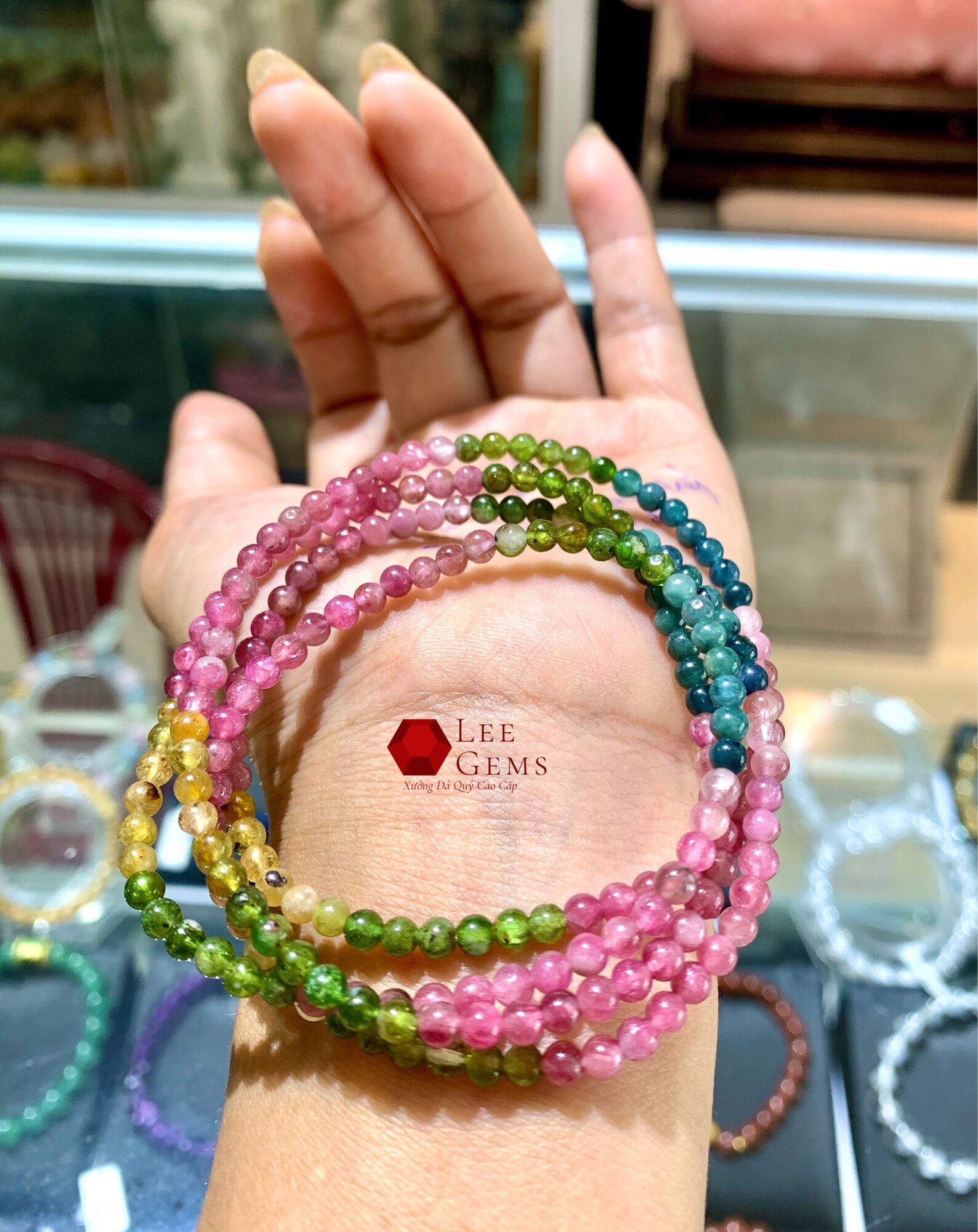 Chuỗi đá Tourmaline Tự Nhiên Vip, size hat 3.5li dành cho nữ, đeo 04 vòng tay