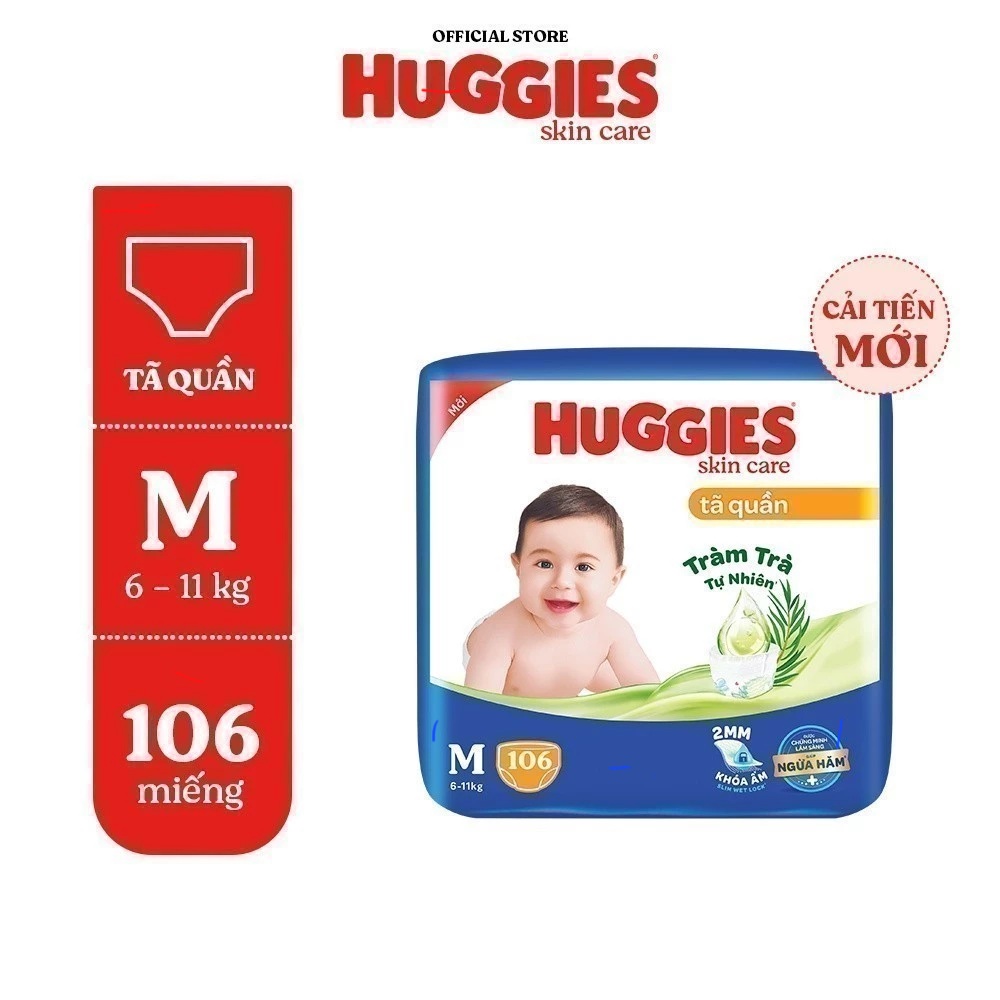 Freeship- tã quần huggies skin care size m 106 miếng cho bé 6_ 11kg