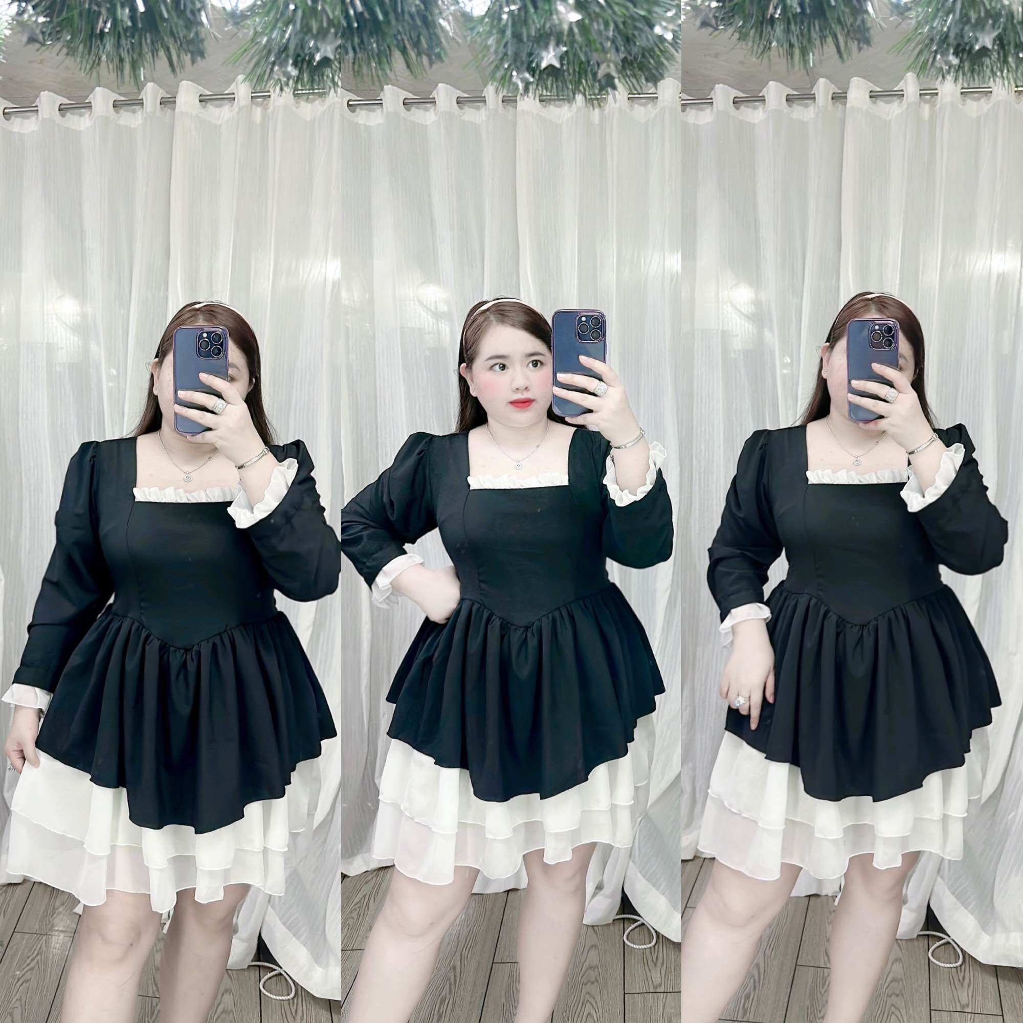 [Bigsize 65-90kg] Đầm lụa ý phối chiffon 3 tầng (kèm lót quần rời y hình)