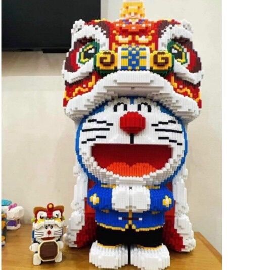Mô hình lắp ráp Doremon đầu lân 67cm, Đồ chơi xếp hình Doraemon cỡ lớn