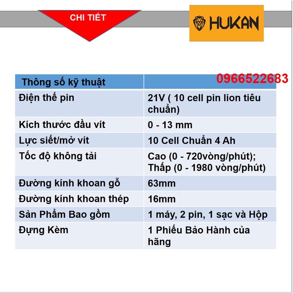 Máy khoan pin Hukan