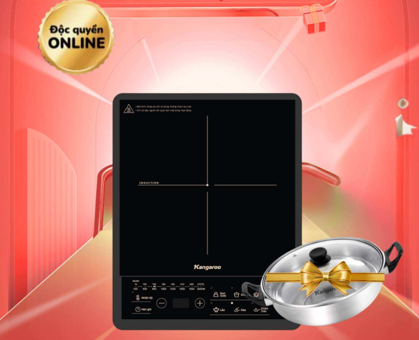 Bếp điện từ đơn Kangaroo KGIC20S3ME [ 2000W ] tặng kèm nồi lẩu [ gồm 6 chế độ nấu - mặt kính siêu bền ]