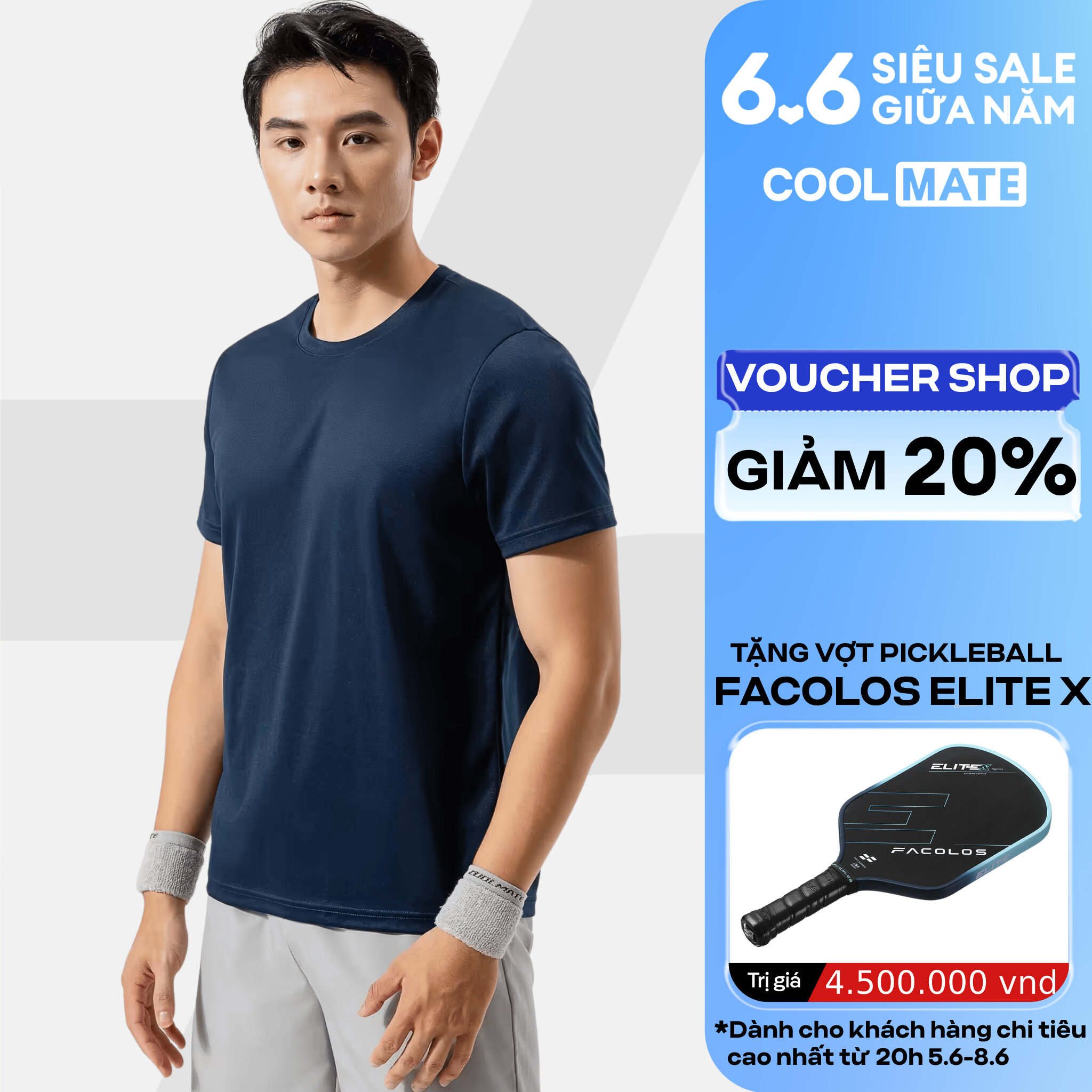 Áo thun nam thể thao tập Gym, Tennis, Pickleball Coolmate Basics thoải mái, thấm hút, nhanh khô