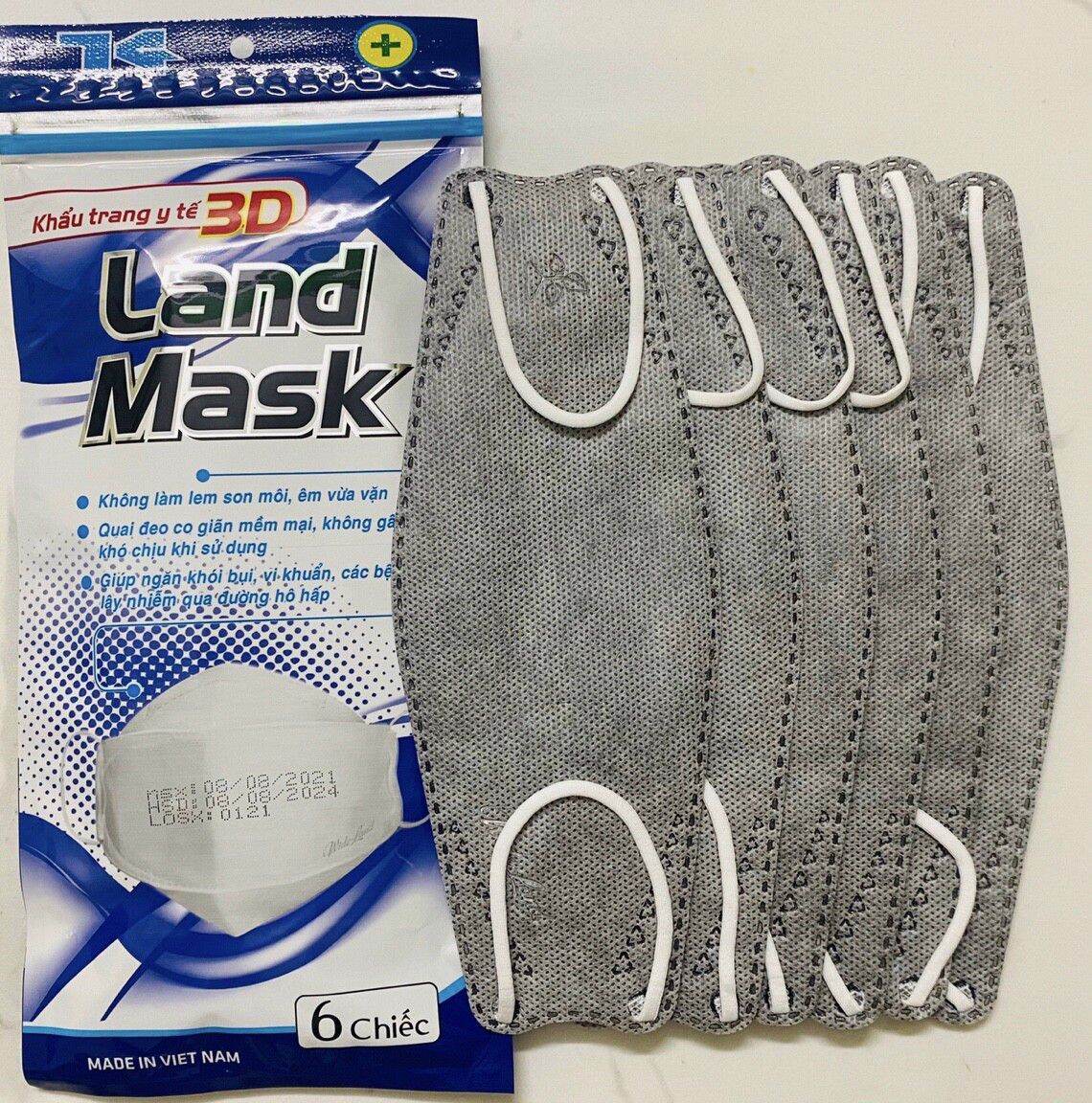 Khẩu trang 3D Land Mask 1 Túi 6 chiếc - ( LOẠI TÚI XANH ) Loại 4D KF94 Kiểu Hàn Quốc