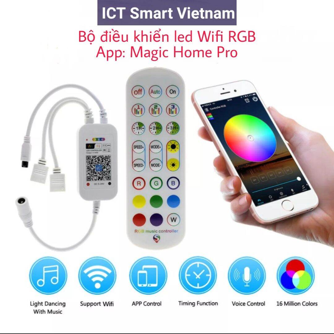Bộ điều khiển Led Wifi & Remote RGB 4 chân, App Magic Home Pro nhấp nháy theo nhạc