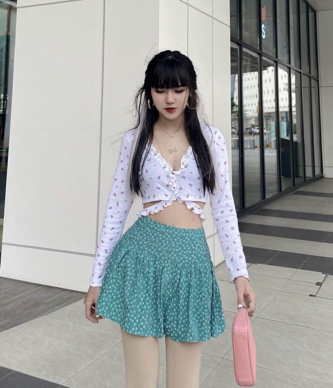 Áo viền bèo hoa nhí đan dây eo siêu xinh-nu