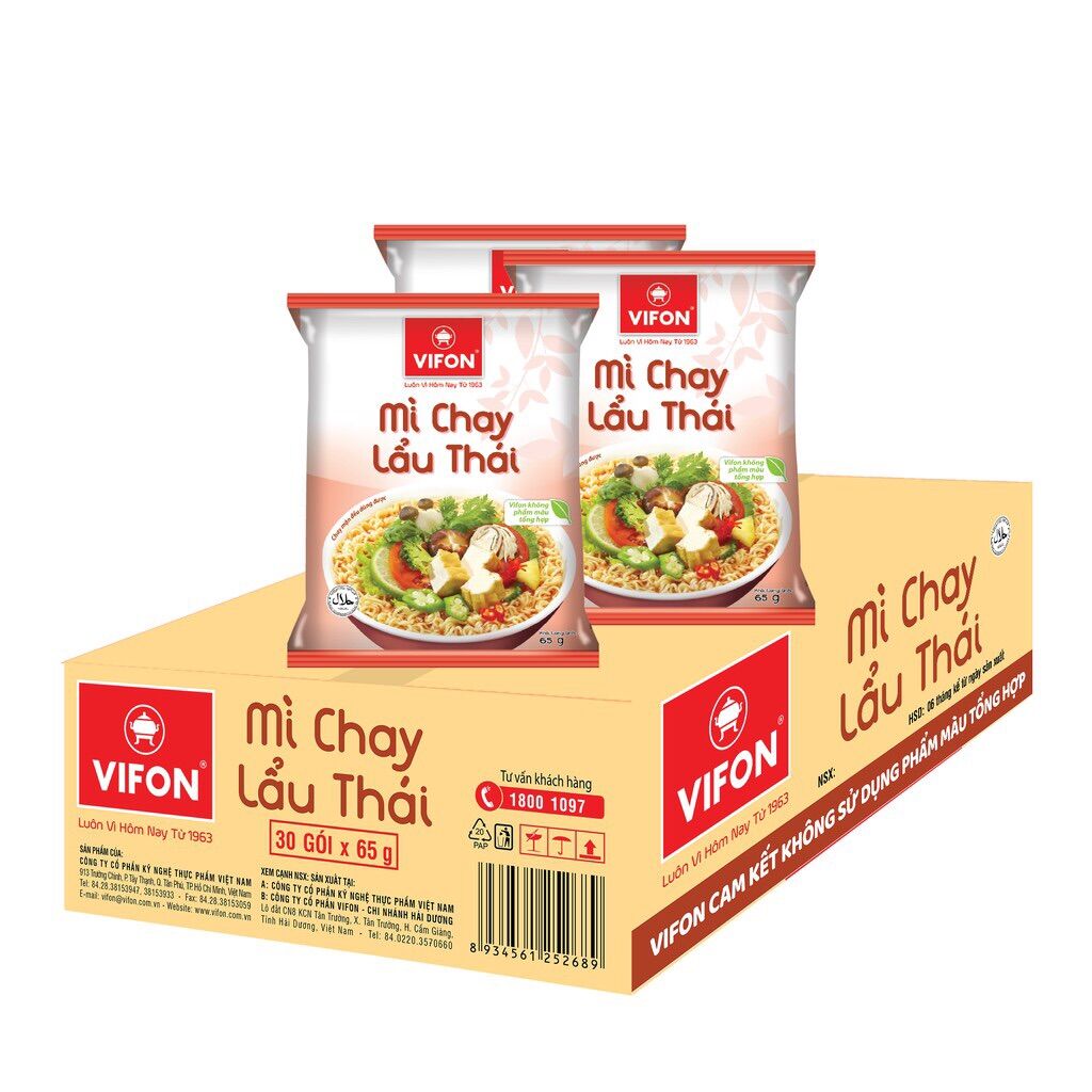 Thùng 30 gói mì Chay Lẩu Thái Vifon 65g