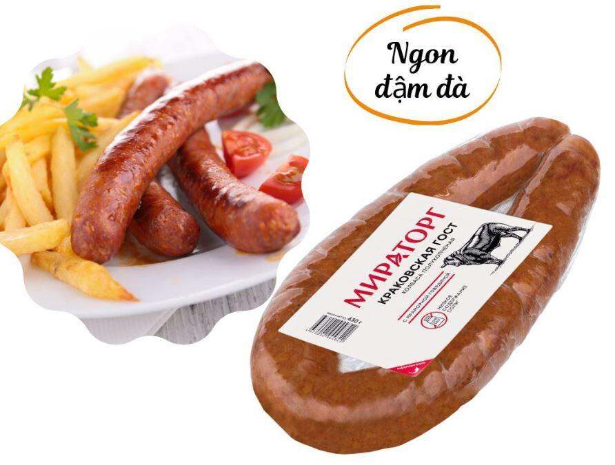 Xúc xích vòng bò 430g , xúc xích hun khói Nga