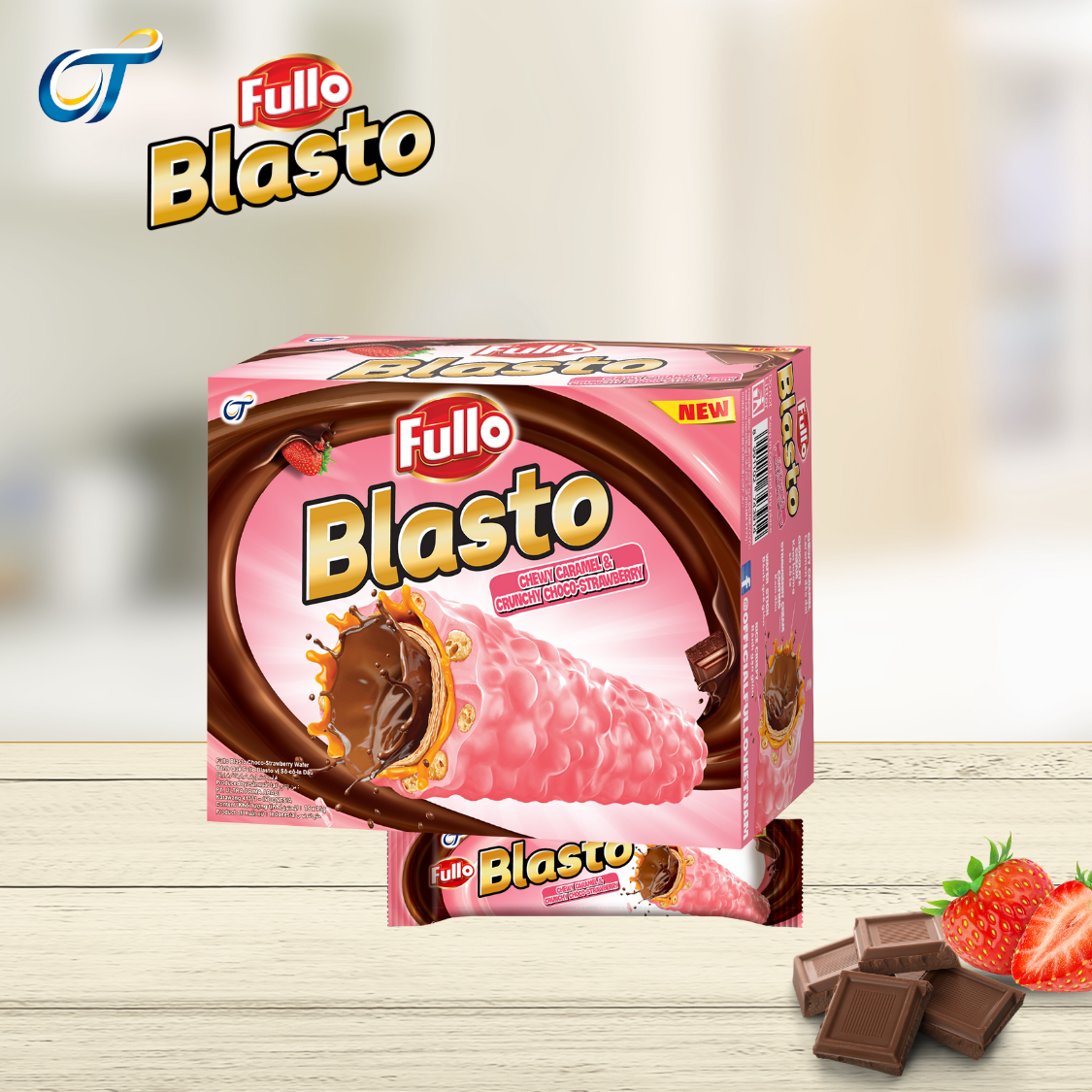 Fullo Blasto Dâu _ Bánh quế sô cô la dâu và gạo rang nhập khẩu Indonesia