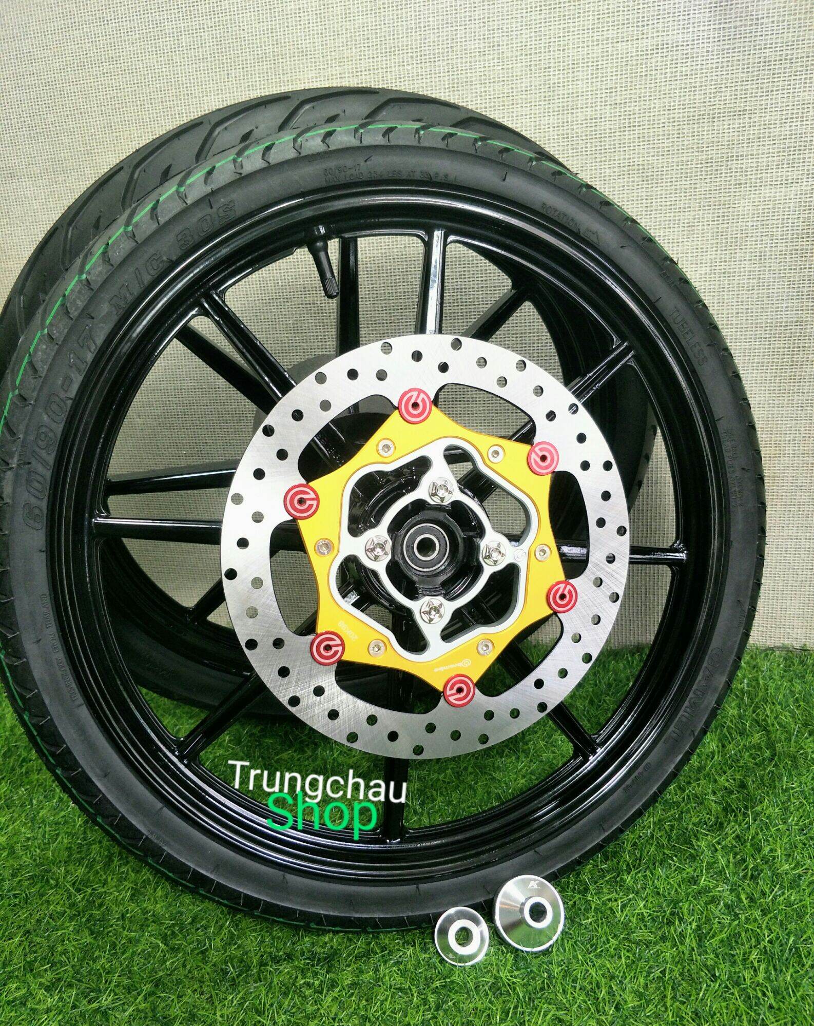 [HCM] CẶP BÁNH MÂM  EXCITER 150 AT RACING MÀU TRẮNG ĐEN DĨA TRƯỚC REMBO VỎ KO RUỘT CAMEL 60.70 GẮN NHƯ ZIN