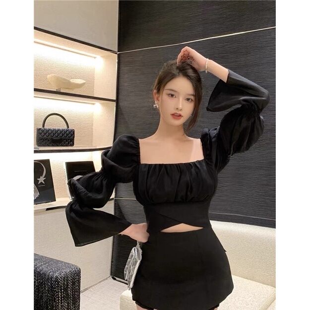Áo kiểu kèm mud ngực hở lưng cột nơ sau xinh m7
