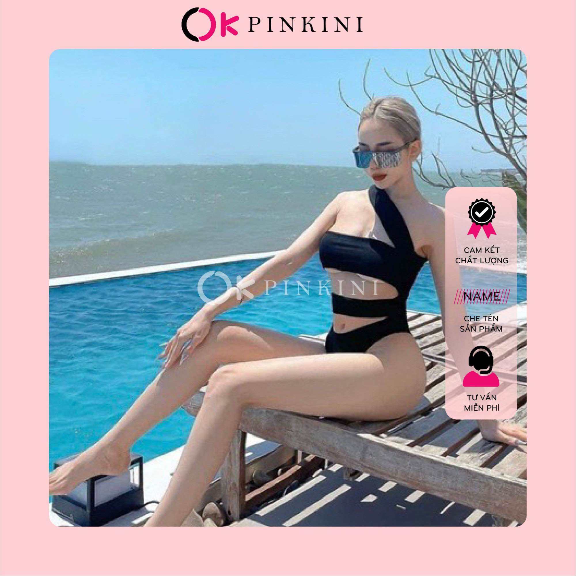 (HCM) Bikini 1 Mảnh Khoét Eo Lệnh Vai (Đen, Nâu)