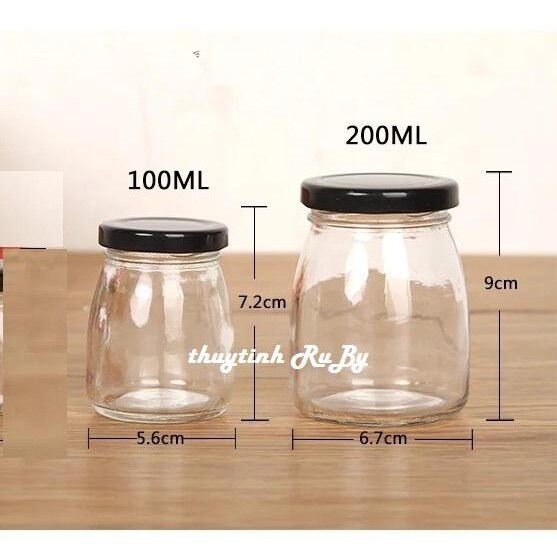 BỘ 10 HỦ THUỶ TINH BẦU 100ml NẮP THIẾC ĐEN