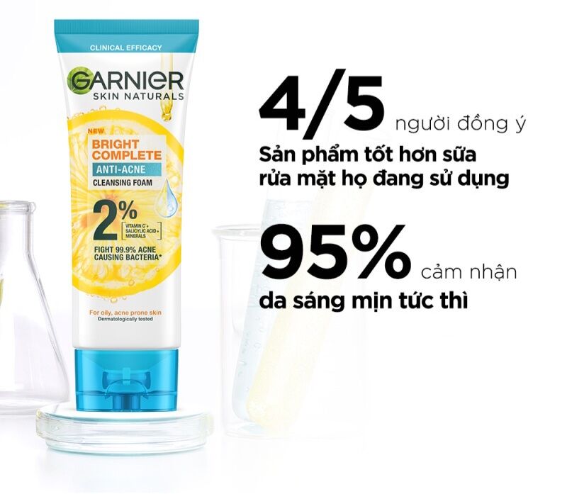 Sữa rửa mặt sáng da Garnier Bright Complete 100ml