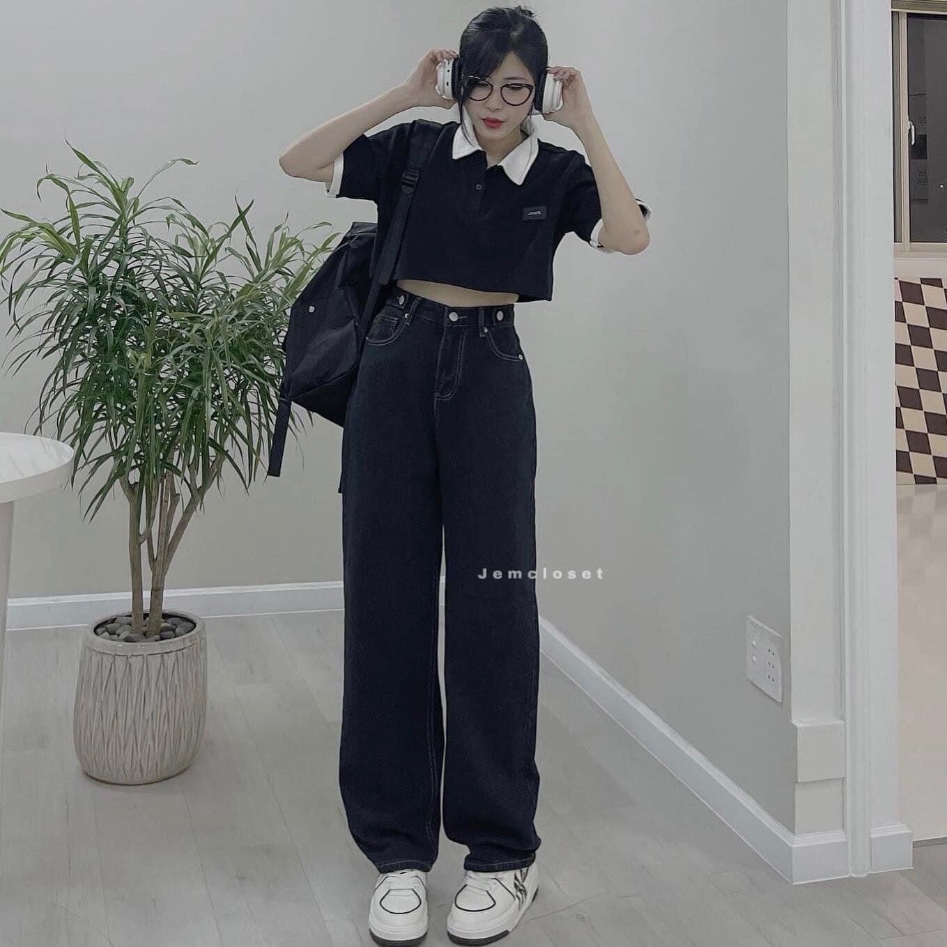 Áo croptop petter phối viền logo