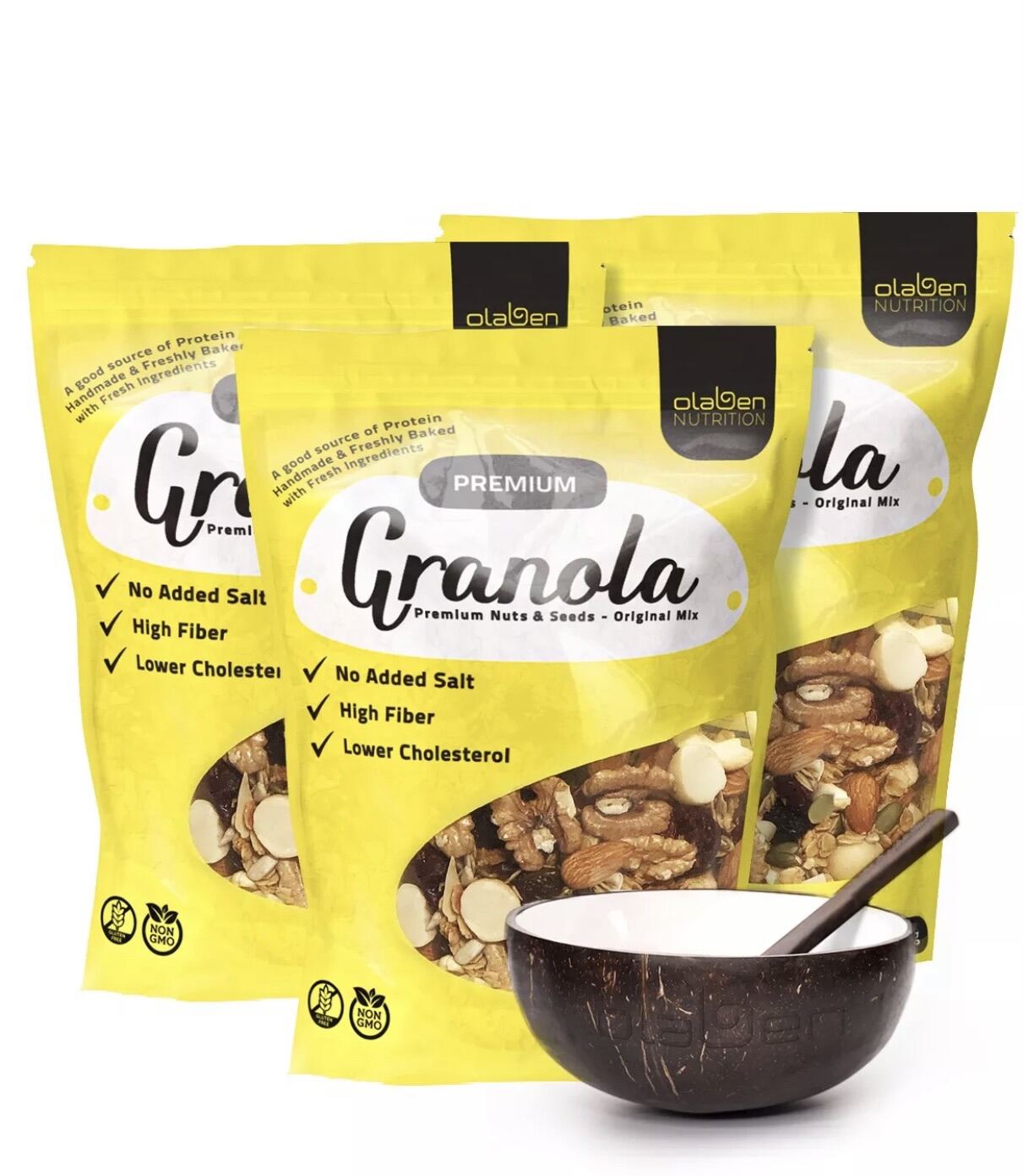 Olaben Nutrition combo 3 túi Granola 500g TẶNG chén muỗng gáo dừa
