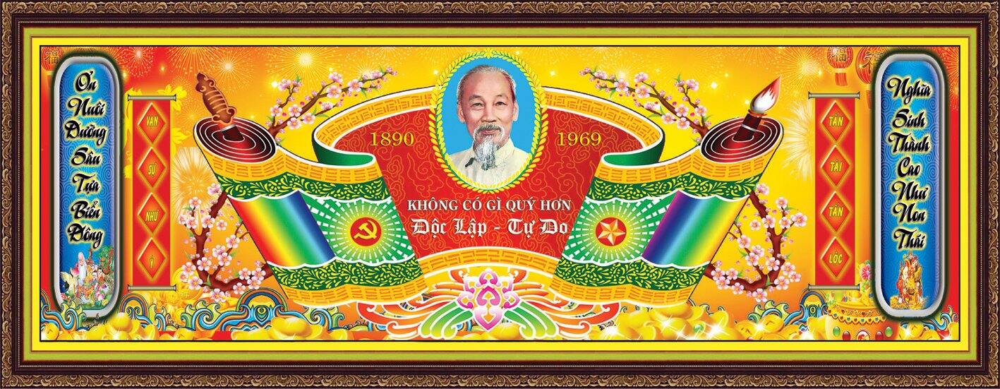 Cuốn thư Bác Hồ 180x70, in bạt chất lượng mực dầu bền vĩnh cửu. Bao sắc nét