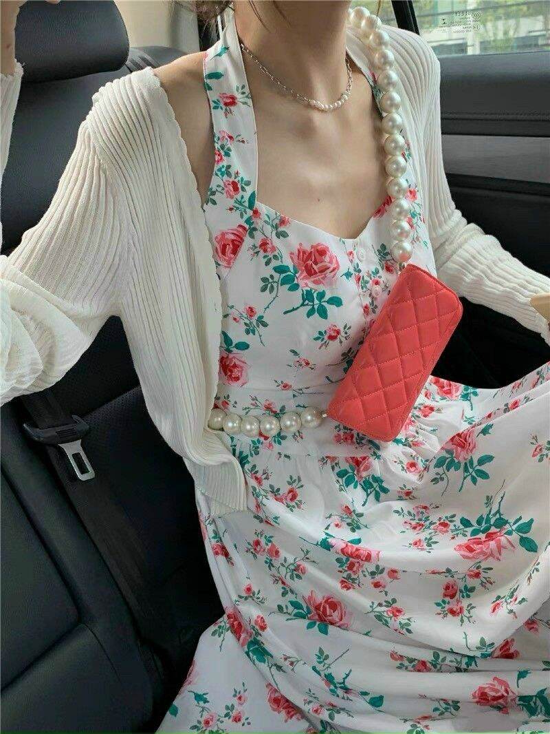 SET ĐẦM 2S HOA CỔ YẾM + KHOÁC TRẮNG