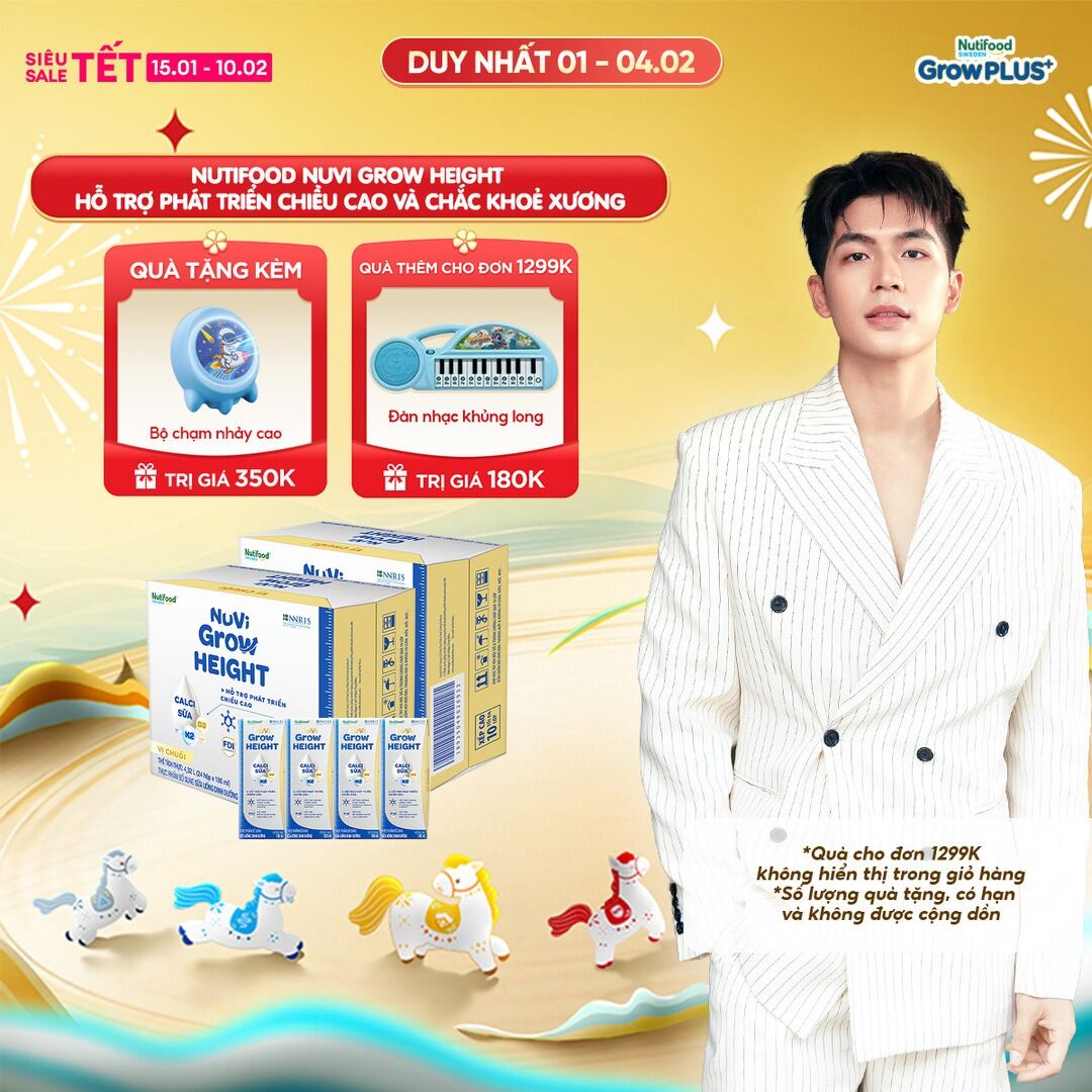 Combo 2 Thùng 24 hộp SBPS Nuvi Grow Height vị chuối + hỗ trợ phát triển chiều cao hộp 180ml
