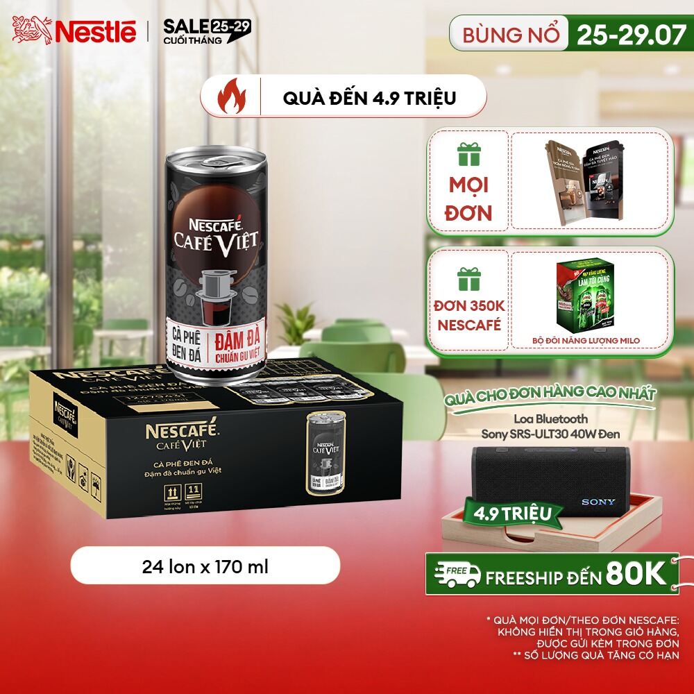 [ƯU ĐÃI THÁNG 7] Thùng 24 lon Cà phê đen uống liền NESCAFÉ® CAFÉ VIỆT (lon 170 ml)