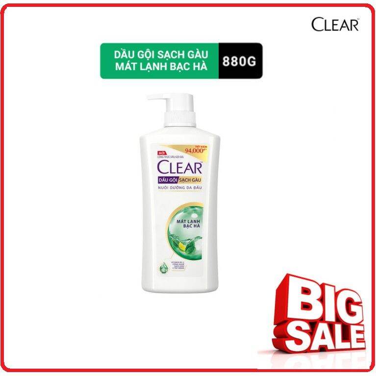 Dầu gội clear mát lạnh bạc hà chai 880g