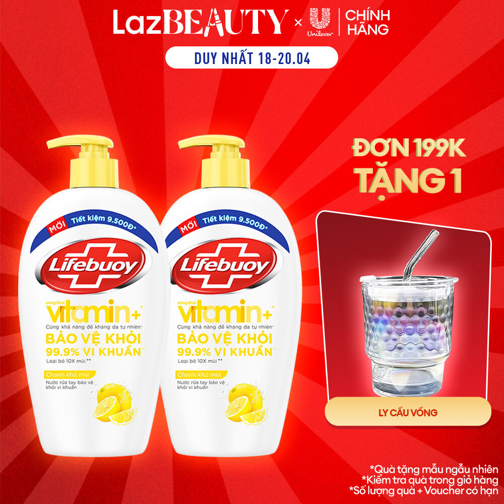 Combo Nước rửa tay Lifebuoy công thức Vitamin+  Bạc Bảo Vệ 450G & Sữa Dưỡng Ẩm chai 450g