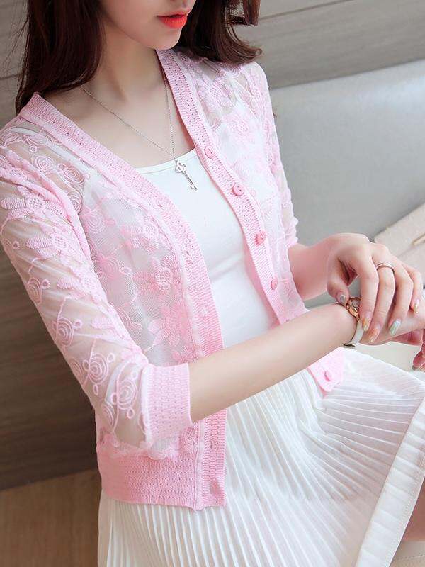 Ren Mùa Hè Đan Ngắn Đầm Nữ Chống Nắng Áo Cardigan Phong Cách Ngọt Ngào Đại Học Màu Nguyên Chất Cực Bên Ngoài Áo Khoác