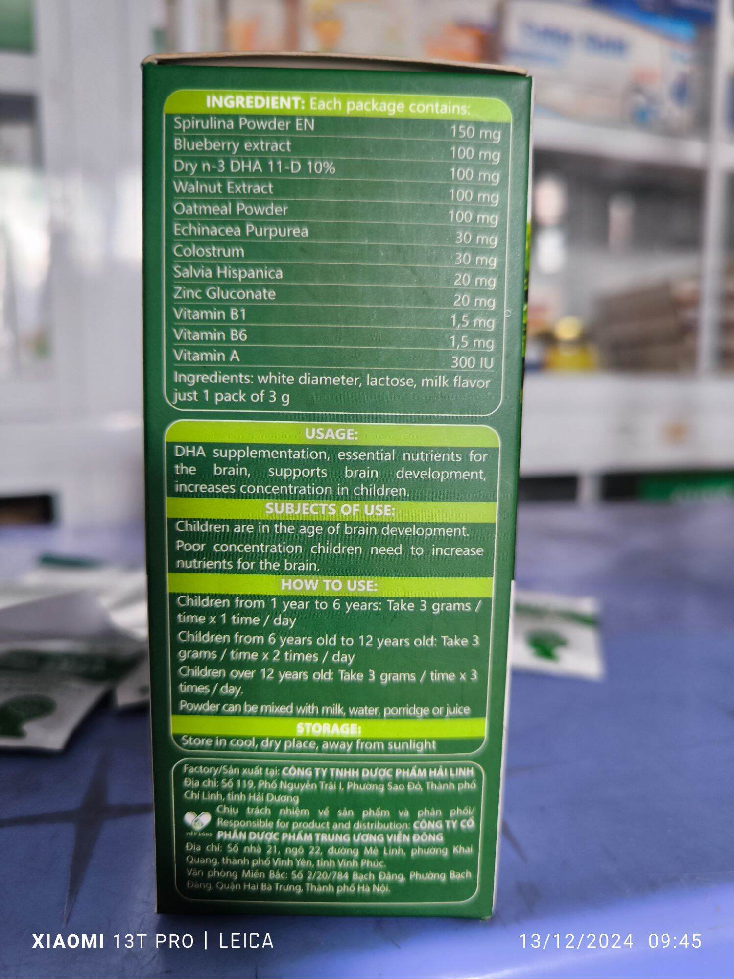 Cốm bổ não trẻ em Brain DHA H20goi