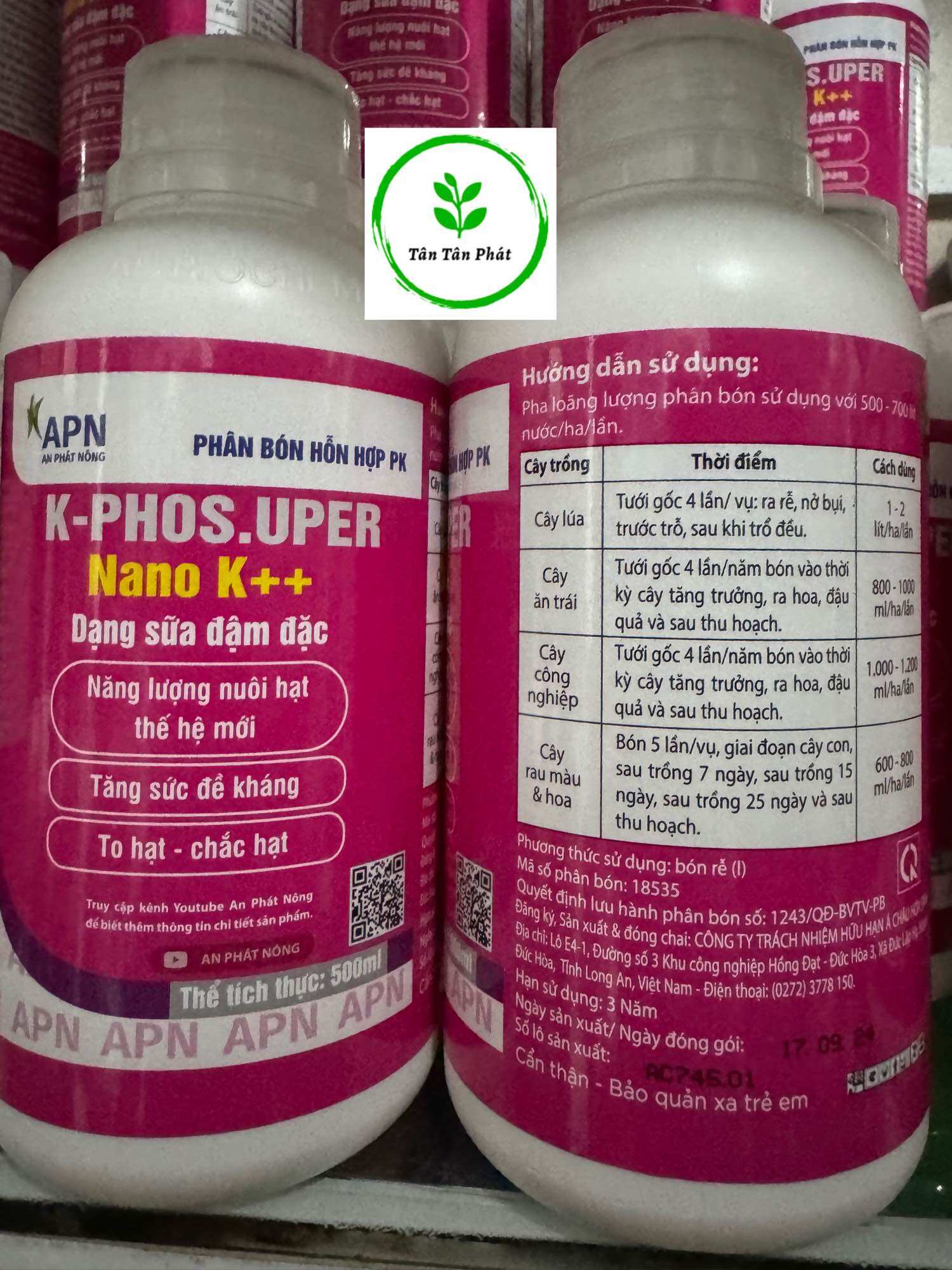 Nano K++ chai 500ml của An phát nông
