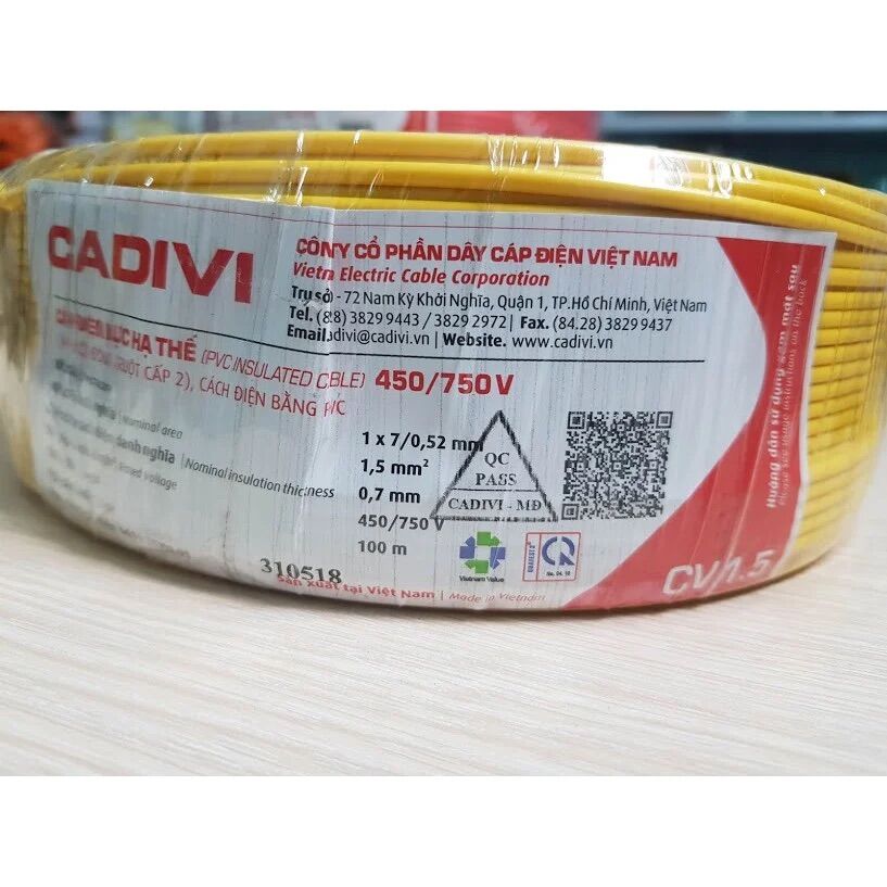 10 mét dây cáp điện đơn cadivi cv 1.5