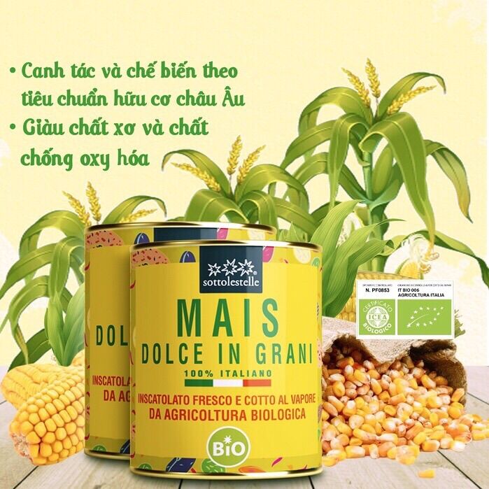Bắp hạt hữu cơ đóng lon Sottolestelle 340g