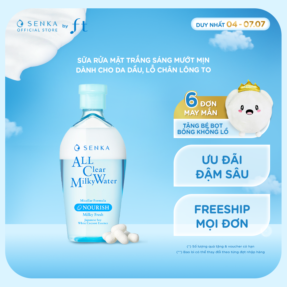 Nước tẩy trang micellar 2 lớp sạch sâu trang điểm đậm SENKA A.L.L. CLEAR MILKY WATER 230ML