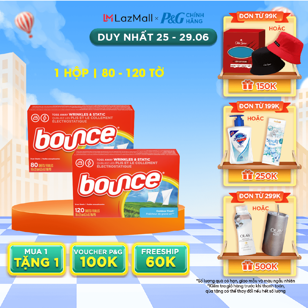 [MUA 1 TẶNG 1 QUÀ] Giấy thơm quần áo Bounce SHEETS Outdoor Fresh - Nhập khẩu Mỹ