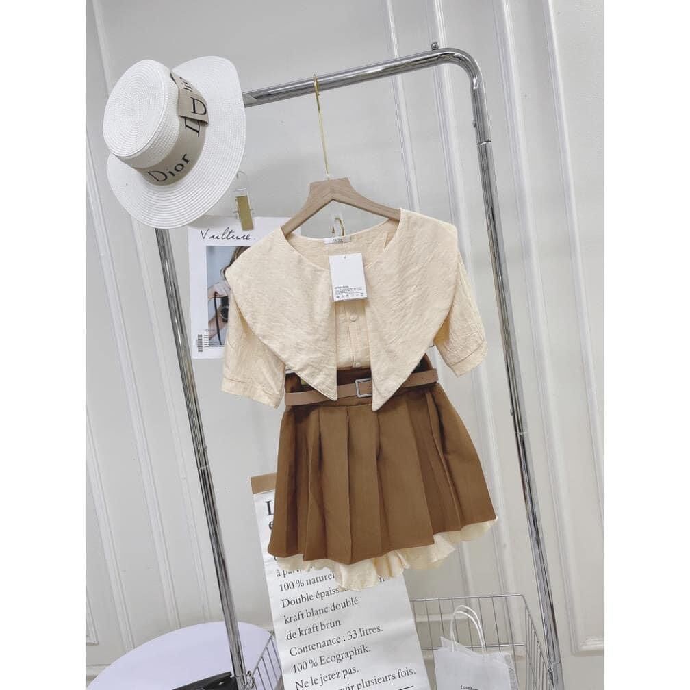SET ÁO CỔ THUYỀN MIX CHÂN VÁY KÈM THẮT LƯNG