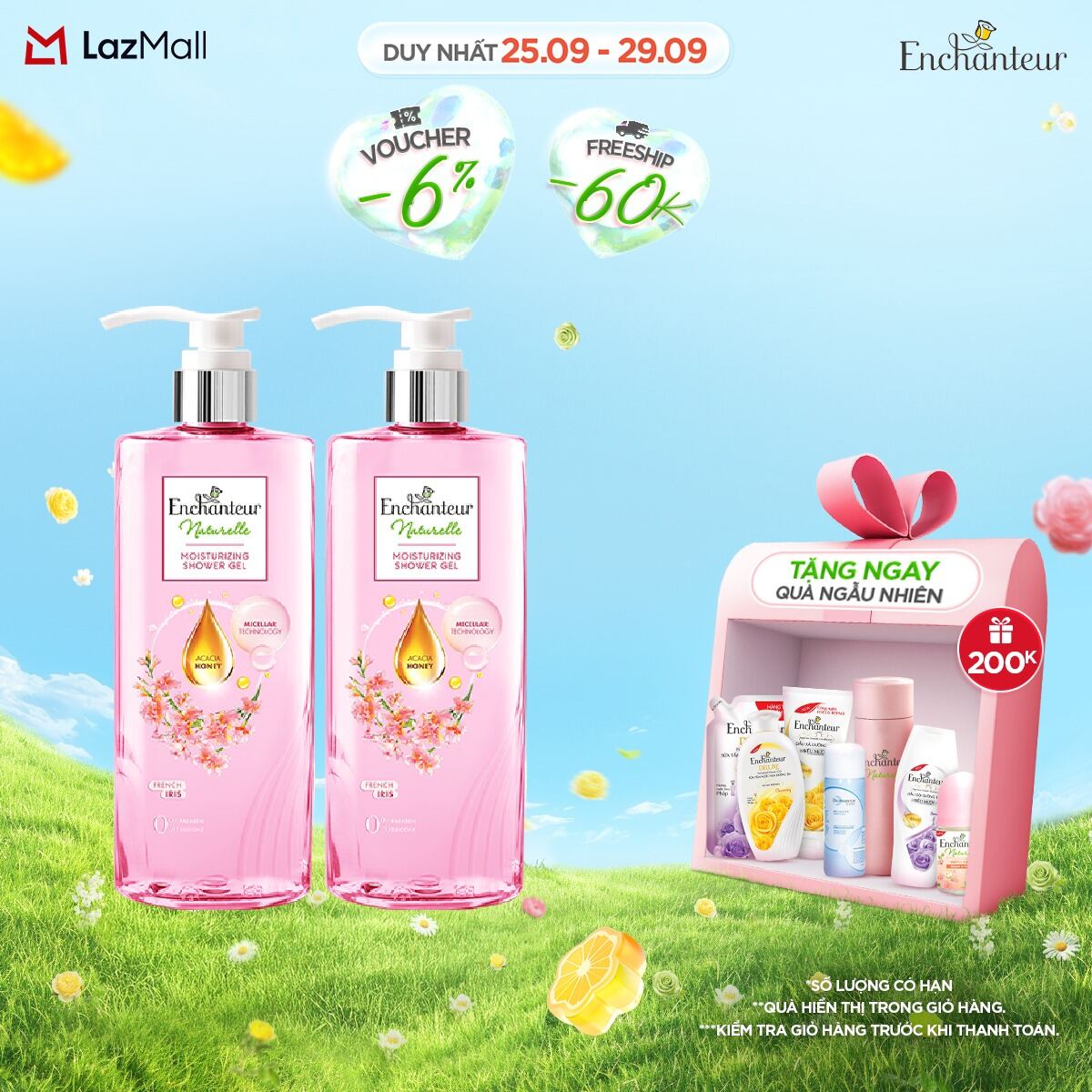 Combo 2 Sữa tắm dưỡng da thiên nhiên Enchanteur Naturelle hương Iris 510g