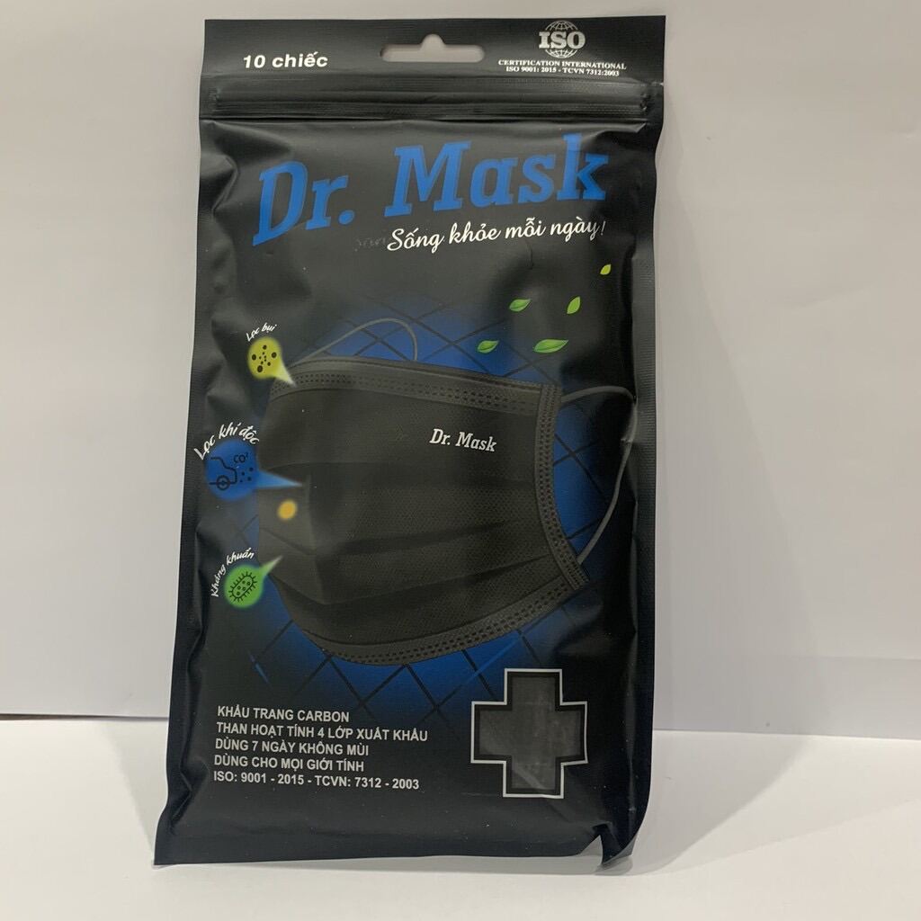 Khẩu trang y tế Dr Mask cao cấp cacbon than hoạt tính - túi 10 chiếc