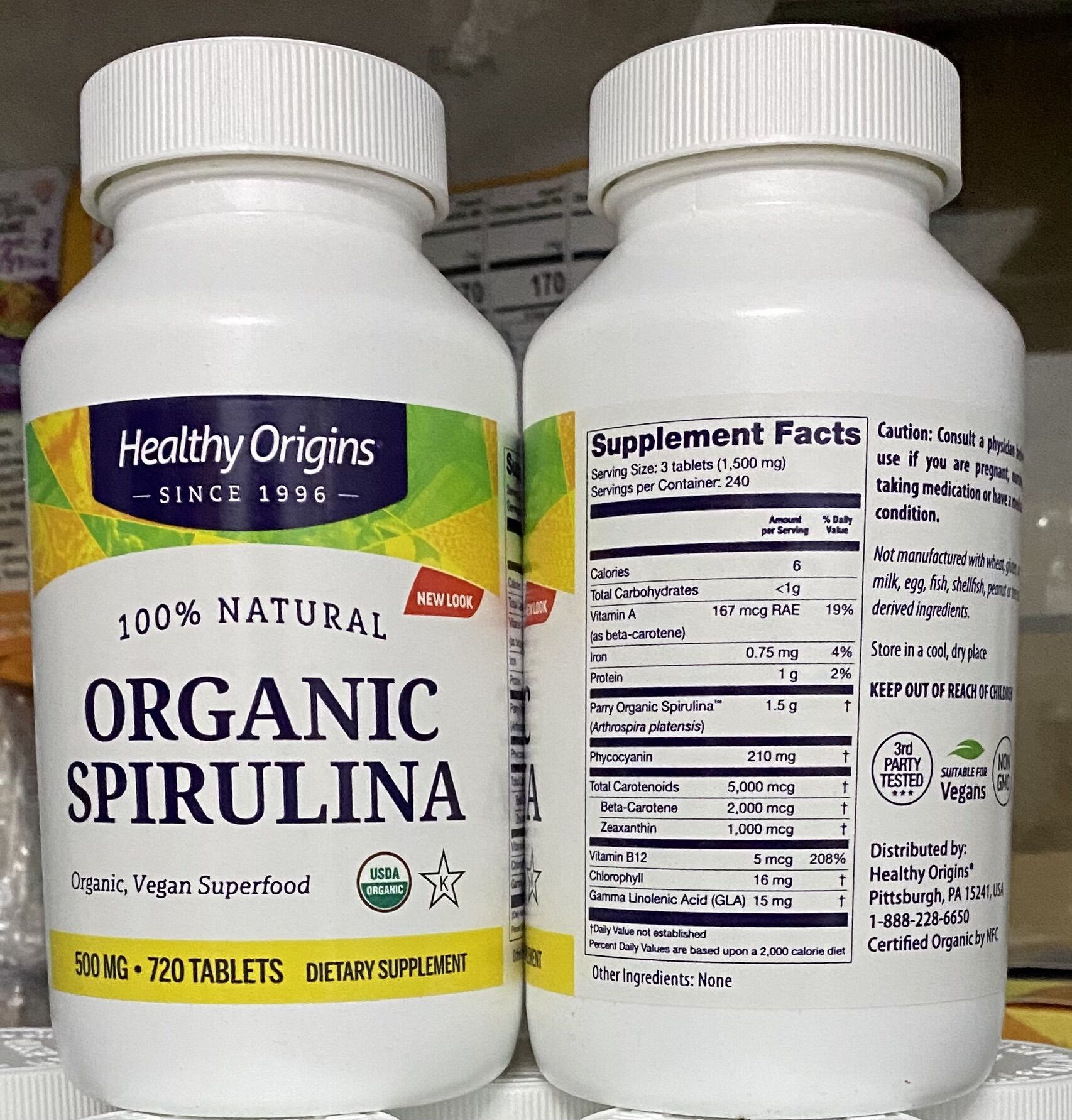 Viên tảo xoắn hữu cơ Healthy Origins Organic Spirulina 500mg 720 viên