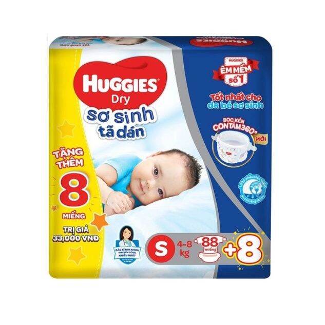 Tặng 8 miếng tã quần sz s. tã dán sơ sinh huggies s 88 miếng. date 2024