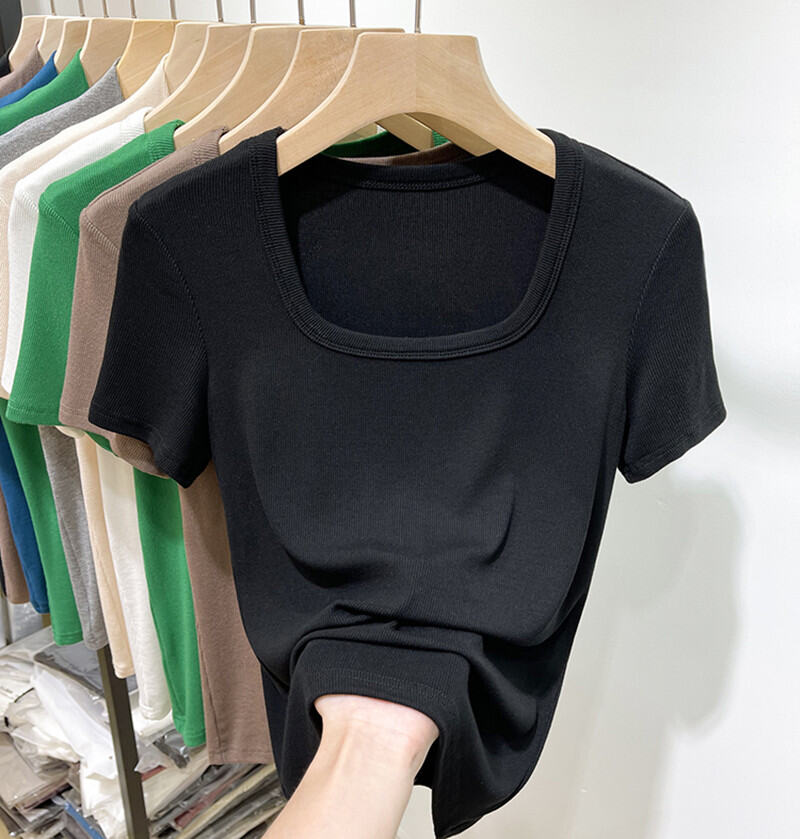Áo Phông Tay Ngắn Cổ Vuông Có Ren Thịnh Hành Mẫu Mới 2023, Trang Phục Mùa Xuân Hè Cho Nữ, Áo Kiểu Tây Ôm Dáng, Áo Mỏng