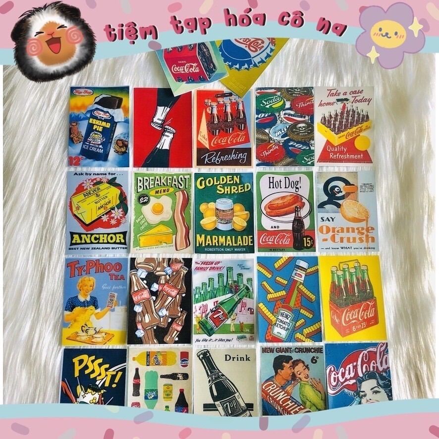 - Bộ 22 Sticker / Hình dán Retro Ads / phong cách cổ điển, quảng cáo xưa - tiemtaphoacona