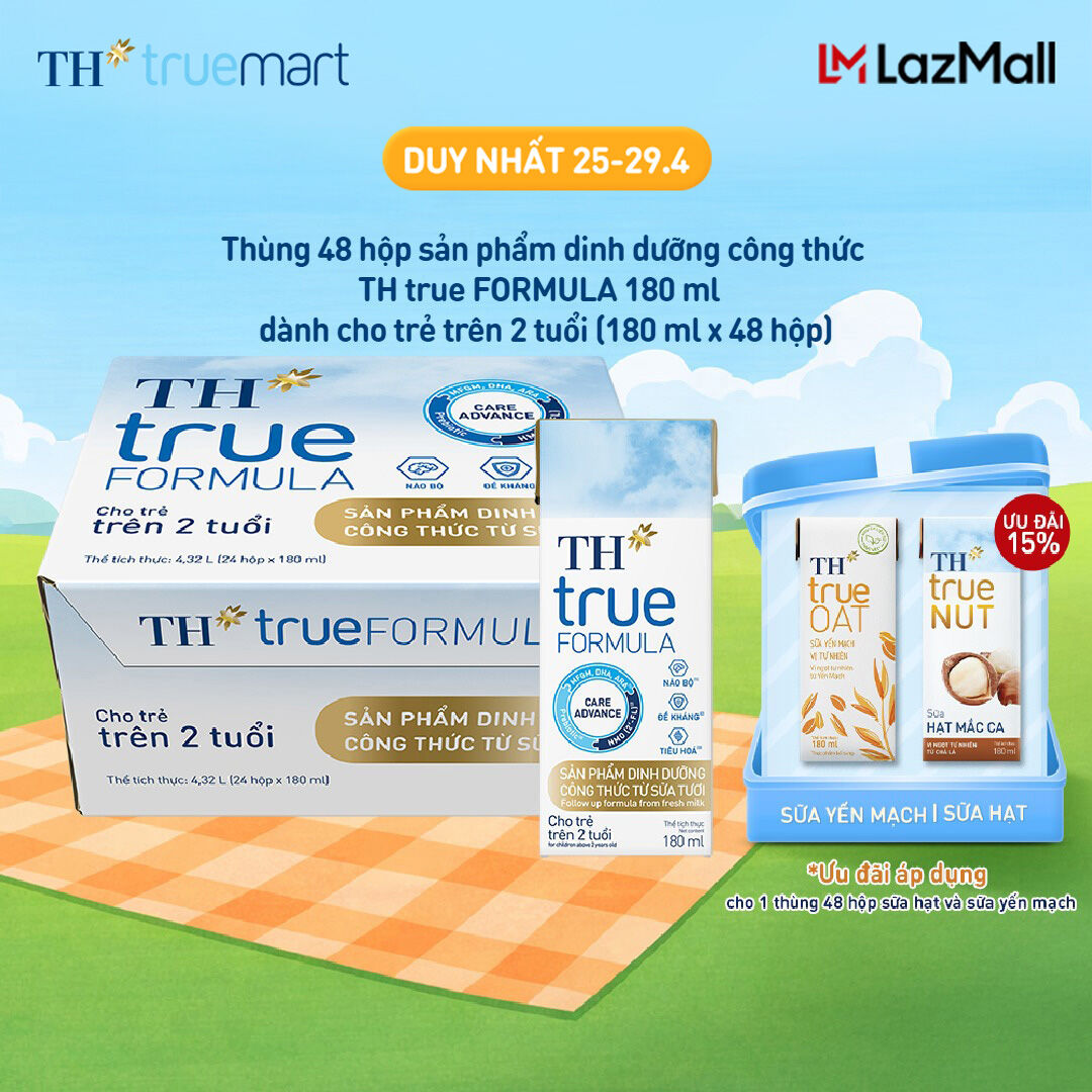 Thùng 24 hộp sản phẩm dinh dưỡng công thức từ sữa tươi dành cho trẻ trên 2 tuổi TH true FORMULA 180 ml (180 ml x 24)