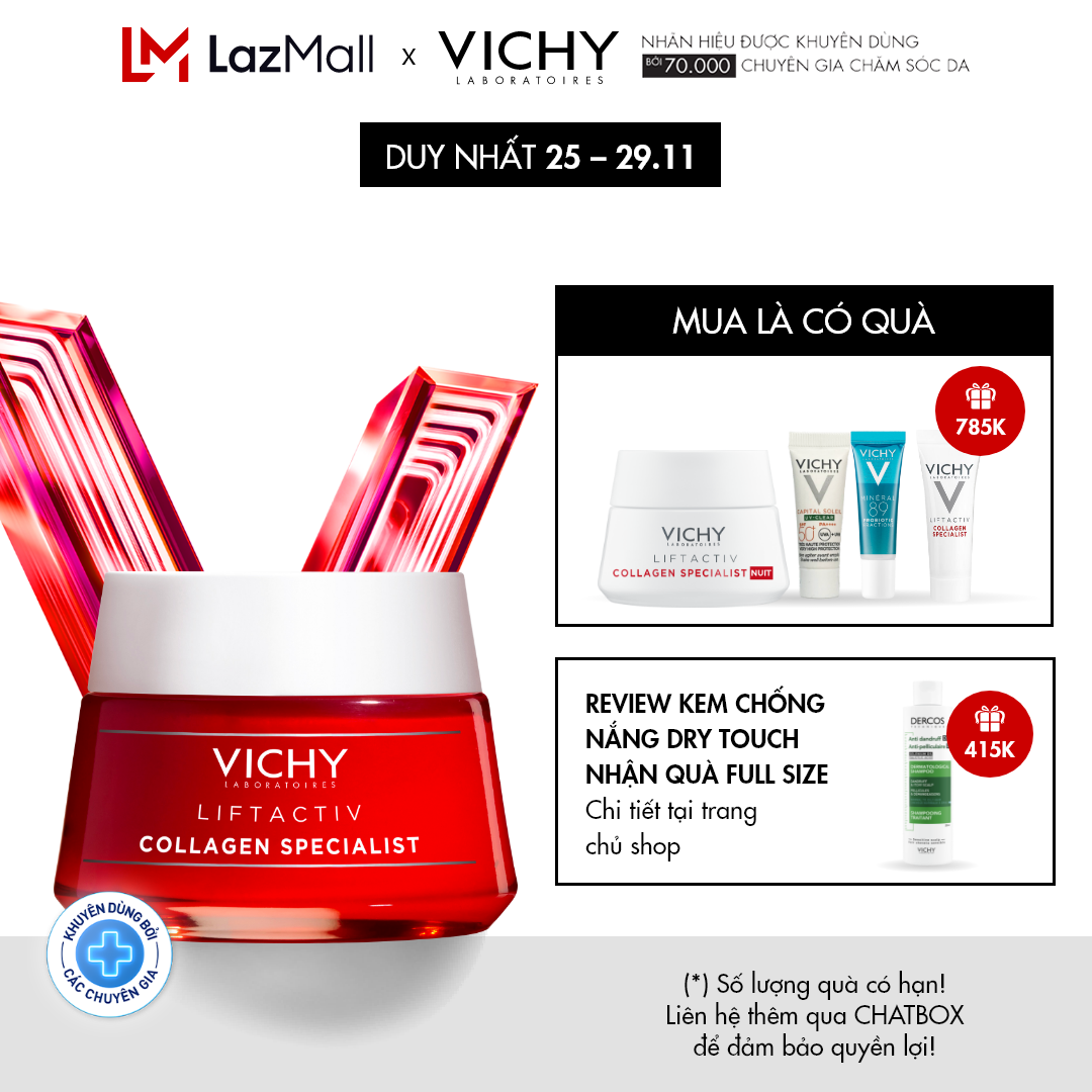 Kem dưỡng ngăn ngừa dấu hiệu lão hóa và làm săn chắc da Vichy Liftactiv Collagen Specialist 50ml