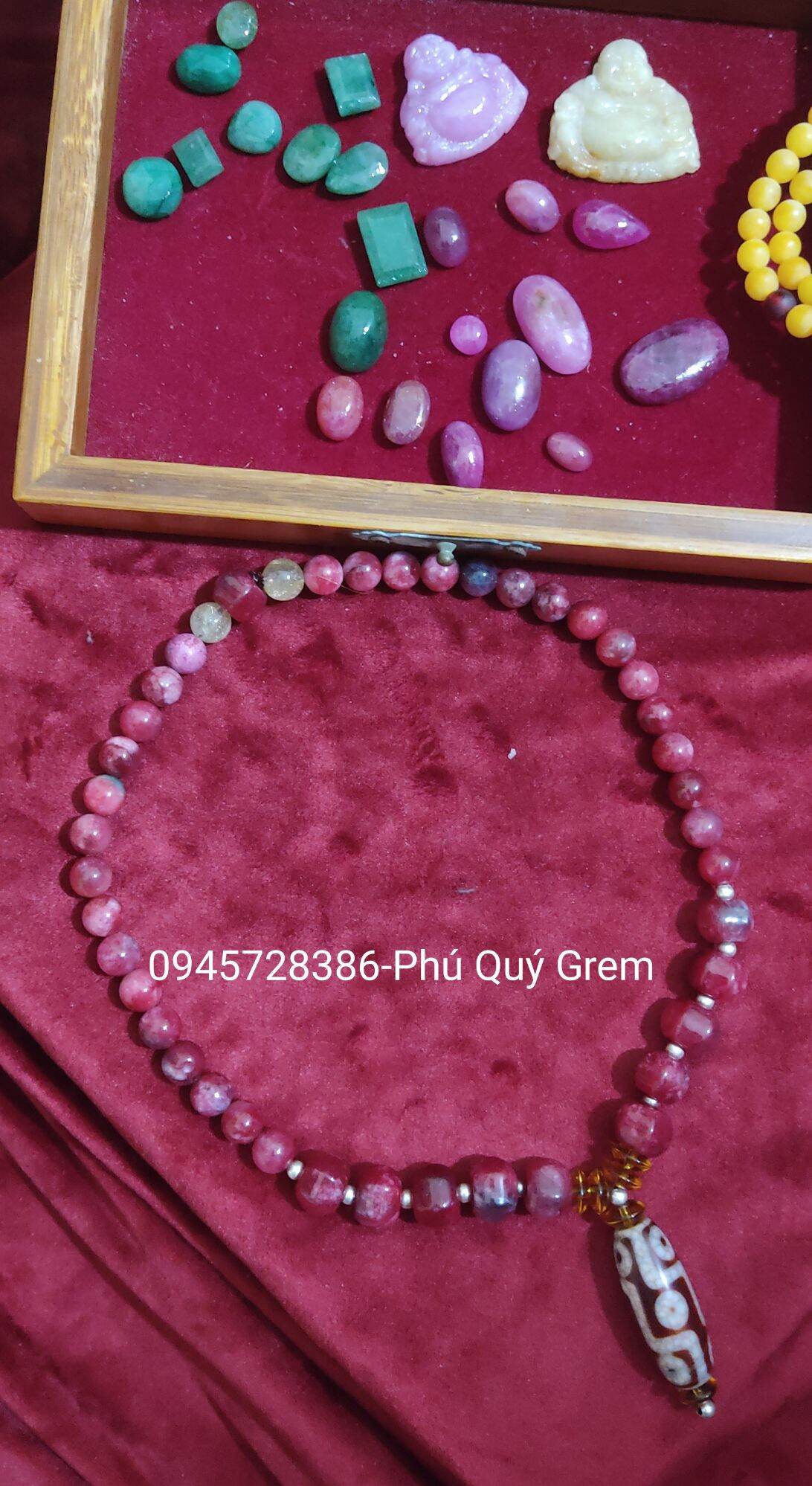 Vòng đeo cổ Ruby Nam Phi mix Dzi 9m và bi bạc , thạch anh tóc tự nhiên